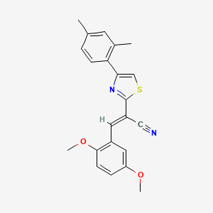 molecular formula C22H20N2O2S B2584168 (2E)-3-(2,5-dimethoxyphenyl)-2-[4-(2,4-dimethylphenyl)-1,3-thiazol-2-yl]prop-2-enenitrile CAS No. 476671-75-7