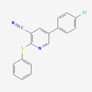 molecular formula C18H11ClN2S B2584172 5-(4-氯苯基)-2-(苯硫基)烟酰腈 CAS No. 338955-03-6