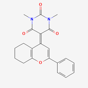 molecular formula C21H20N2O4 B2584187 1,3-dimethyl-5-(2-phenyl-5,6,7,8-tetrahydro-4H-chromen-4-ylidene)pyrimidine-2,4,6(1H,3H,5H)-trione CAS No. 865591-12-4