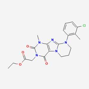 molecular formula C20H22ClN5O4 B2584195 ethyl 2-[9-(3-chloro-2-methylphenyl)-1-methyl-2,4-dioxo-7,8-dihydro-6H-purino[7,8-a]pyrimidin-3-yl]acetate CAS No. 876900-34-4