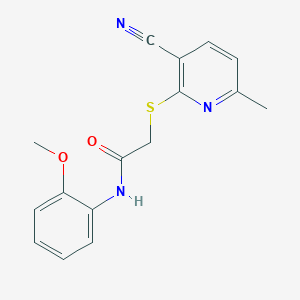 molecular formula C16H15N3O2S B258420 2-[(3-cyano-6-methyl-2-pyridinyl)sulfanyl]-N-(2-methoxyphenyl)acetamide 