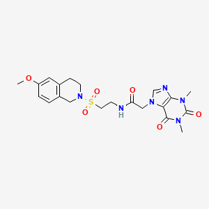 molecular formula C21H26N6O6S B2584218 2-(1,3-dimethyl-2,6-dioxo-2,3-dihydro-1H-purin-7(6H)-yl)-N-(2-((6-methoxy-3,4-dihydroisoquinolin-2(1H)-yl)sulfonyl)ethyl)acetamide CAS No. 1207030-49-6