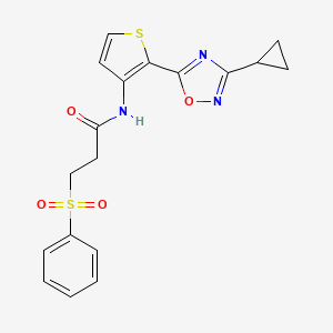N-(2-(3-cyclopropyl-1,2,4-oxadiazol-5-yl)thiophen-3-yl)-3-(phenylsulfonyl)propanamide