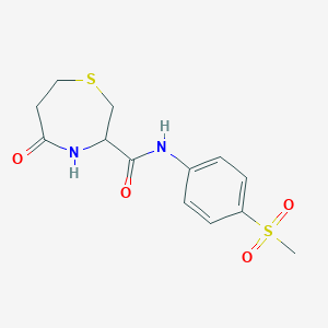 molecular formula C13H16N2O4S2 B2584233 N-(4-(甲基磺酰基)苯基)-5-氧代-1,4-噻氮杂戊烷-3-甲酰胺 CAS No. 1396564-32-1