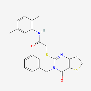 molecular formula C23H23N3O2S2 B2584235 2-((3-benzyl-4-oxo-3,4,6,7-tetrahydrothieno[3,2-d]pyrimidin-2-yl)thio)-N-(2,5-dimethylphenyl)acetamide CAS No. 877618-30-9