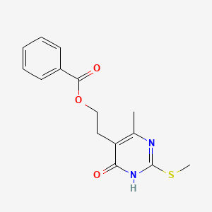 molecular formula C15H16N2O3S B2584240 2-[4-Methyl-2-(methylsulfanyl)-6-oxo-1,6-dihydro-5-pyrimidinyl]ethyl benzenecarboxylate CAS No. 338402-00-9
