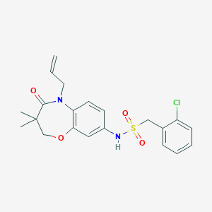 molecular formula C21H23ClN2O4S B2584251 N-(5-allyl-3,3-dimethyl-4-oxo-2,3,4,5-tetrahydrobenzo[b][1,4]oxazepin-8-yl)-1-(2-chlorophenyl)methanesulfonamide CAS No. 922123-99-7