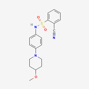 molecular formula C19H21N3O3S B2584287 2-cyano-N-(4-(4-methoxypiperidin-1-yl)phenyl)benzenesulfonamide CAS No. 1797171-49-3
