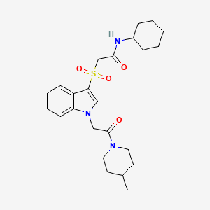 molecular formula C24H33N3O4S B2584289 N-环己基-2-((1-(2-(4-甲基哌啶-1-基)-2-氧代乙基)-1H-吲哚-3-基)磺酰基)乙酰胺 CAS No. 878060-28-7