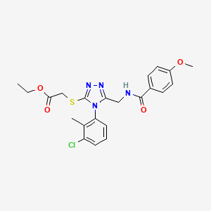 ethyl 2-((4-(3-chloro-2-methylphenyl)-5-((4-methoxybenzamido)methyl)-4H-1,2,4-triazol-3-yl)thio)acetate