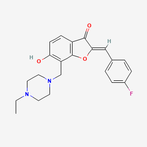 molecular formula C22H23FN2O3 B2584341 7-[(4-Ethylpiperazinyl)methyl]-2-[(4-fluorophenyl)methylene]-6-hydroxybenzo[b] furan-3-one CAS No. 869078-57-9