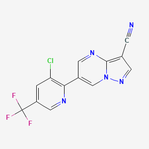 molecular formula C13H5ClF3N5 B2584343 6-[3-氯-5-(三氟甲基)-2-吡啶基]吡唑并[1,5-a]嘧啶-3-腈 CAS No. 338793-43-4