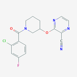 molecular formula C17H14ClFN4O2 B2584348 3-((1-(2-Chloro-4-fluorobenzoyl)piperidin-3-yl)oxy)pyrazine-2-carbonitrile CAS No. 2034434-70-1