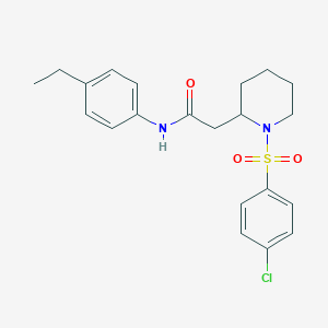 molecular formula C21H25ClN2O3S B2584351 2-(1-((4-chlorophenyl)sulfonyl)piperidin-2-yl)-N-(4-ethylphenyl)acetamide CAS No. 941990-76-7