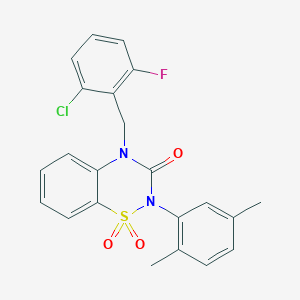 molecular formula C22H18ClFN2O3S B2584374 4-(2-氯-6-氟苄基)-2-(2,5-二甲苯基)-2H-1,2,4-苯并噻二嗪-3(4H)-酮 1,1-二氧化物 CAS No. 896683-34-4
