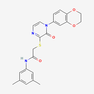 molecular formula C22H21N3O4S B2584375 2-((4-(2,3-二氢苯并[b][1,4]二噁英-6-基)-3-氧代-3,4-二氢吡嗪-2-基)硫代)-N-(3,5-二甲苯基)乙酰胺 CAS No. 899987-45-2