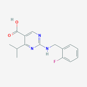 molecular formula C15H16FN3O2 B2584381 2-[(2-Fluorobenzyl)amino]-4-isopropylpyrimidine-5-carboxylic acid CAS No. 1775441-62-7