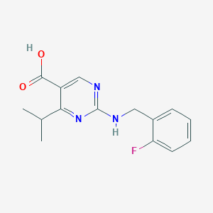 molecular formula C15H16FN3O2 B2584381 2-[(2-氟苄基)氨基]-4-异丙基嘧啶-5-羧酸 CAS No. 1775441-62-7