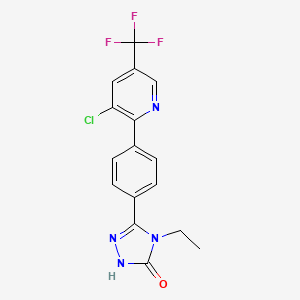 molecular formula C16H12ClF3N4O B2584433 5-{4-[3-chloro-5-(trifluoromethyl)-2-pyridinyl]phenyl}-4-ethyl-2,4-dihydro-3H-1,2,4-triazol-3-one CAS No. 1092343-50-4