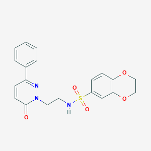 molecular formula C20H19N3O5S B2584435 N-(2-(6-oxo-3-phenylpyridazin-1(6H)-yl)ethyl)-2,3-dihydrobenzo[b][1,4]dioxine-6-sulfonamide CAS No. 921580-59-8