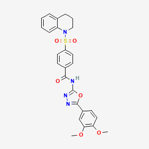 molecular formula C26H24N4O6S B2584436 4-((3,4-dihydroquinolin-1(2H)-yl)sulfonyl)-N-(5-(3,4-dimethoxyphenyl)-1,3,4-oxadiazol-2-yl)benzamide CAS No. 920430-76-8