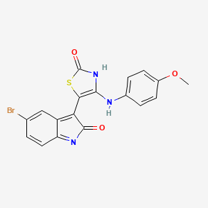 molecular formula C18H12BrN3O3S B2584446 (4Z,5E)-5-(5-bromo-2-oxoindolin-3-ylidene)-4-((4-methoxyphenyl)imino)thiazolidin-2-one CAS No. 442555-28-4