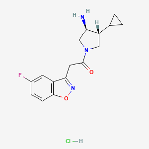 molecular formula C16H19ClFN3O2 B2584450 1-[(3S,4R)-3-Amino-4-cyclopropylpyrrolidin-1-yl]-2-(5-fluoro-1,2-benzoxazol-3-yl)ethanone;hydrochloride CAS No. 2418596-14-0