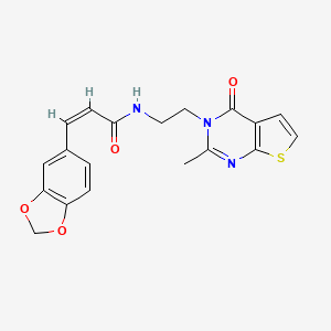 (Z)-3-(benzo[d][1,3]dioxol-5-yl)-N-(2-(2-methyl-4-oxothieno[2,3-d]pyrimidin-3(4H)-yl)ethyl)acrylamide
