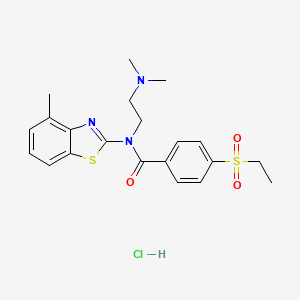 molecular formula C21H26ClN3O3S2 B2584476 N-(2-(dimethylamino)ethyl)-4-(ethylsulfonyl)-N-(4-methylbenzo[d]thiazol-2-yl)benzamide hydrochloride CAS No. 1216568-76-1