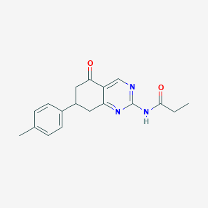 molecular formula C18H19N3O2 B258449 N-[7-(4-methylphenyl)-5-oxo-5,6,7,8-tetrahydro-2-quinazolinyl]propanamide 