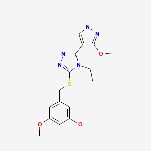 molecular formula C18H23N5O3S B2584510 3-((3,5-dimethoxybenzyl)thio)-4-ethyl-5-(3-methoxy-1-methyl-1H-pyrazol-4-yl)-4H-1,2,4-triazole CAS No. 1014094-74-6
