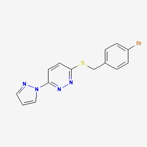 molecular formula C14H11BrN4S B2584512 3-((4-bromobenzyl)thio)-6-(1H-pyrazol-1-yl)pyridazine CAS No. 1351653-45-6