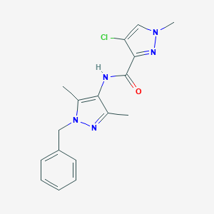 molecular formula C17H18ClN5O B258452 N-(1-benzyl-3,5-dimethyl-1H-pyrazol-4-yl)-4-chloro-1-methyl-1H-pyrazole-3-carboxamide 
