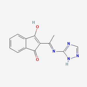 molecular formula C13H10N4O2 B2584523 2-{1-[(1H-1,2,4-トリazol-3-イル)アミノ]エチリデン}-2,3-ジヒドロ-1H-インデン-1,3-ジオン CAS No. 59876-69-6