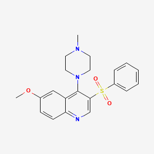 molecular formula C21H23N3O3S B2584524 3-(Benzenesulfonyl)-6-methoxy-4-(4-methylpiperazin-1-yl)quinoline CAS No. 866843-16-5