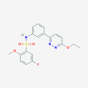 molecular formula C19H18FN3O4S B2584557 N-[3-(6-ethoxypyridazin-3-yl)phenyl]-5-fluoro-2-methoxybenzenesulfonamide CAS No. 895805-90-0