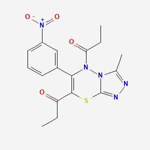 1-[3-Methyl-6-(3-nitrophenyl)-5-propanoyl-[1,2,4]triazolo[3,4-b][1,3,4]thiadiazin-7-yl]propan-1-one