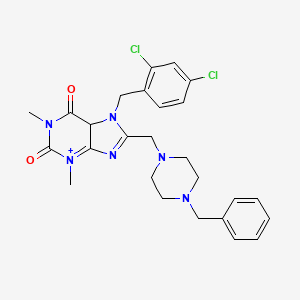molecular formula C26H28Cl2N6O2 B2584581 8-[(4-benzylpiperazin-1-yl)methyl]-7-[(2,4-dichlorophenyl)methyl]-1,3-dimethyl-2,3,6,7-tetrahydro-1H-purine-2,6-dione CAS No. 851940-32-4