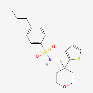 molecular formula C19H25NO3S2 B2584597 4-propil-N-((4-(tiofen-2-il)tetrahidro-2H-piran-4-il)metil)bencensulfonamida CAS No. 1203102-55-9