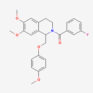 molecular formula C26H26FNO5 B2584601 (6,7-dimethoxy-1-((4-methoxyphenoxy)methyl)-3,4-dihydroisoquinolin-2(1H)-yl)(3-fluorophenyl)methanone CAS No. 486427-20-7
