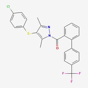 molecular formula C25H18ClF3N2OS B2584627 (4-((4-chlorophenyl)thio)-3,5-dimethyl-1H-pyrazol-1-yl)(4'-(trifluoromethyl)-[1,1'-biphenyl]-2-yl)methanone CAS No. 306736-53-8