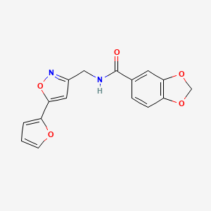 molecular formula C16H12N2O5 B2584639 N-((5-(furan-2-yl)isoxazol-3-yl)methyl)benzo[d][1,3]dioxole-5-carboxamide CAS No. 1105240-67-2