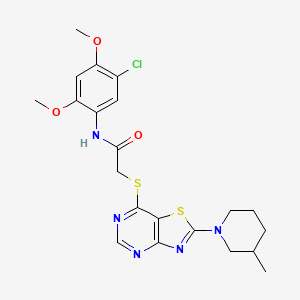 molecular formula C21H24ClN5O3S2 B2584654 N-(5-氯-2,4-二甲氧基苯基)-2-((2-(3-甲基哌啶-1-基)噻唑并[4,5-d]嘧啶-7-基)硫代)乙酰胺 CAS No. 1207009-39-9