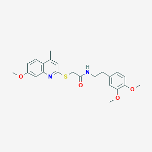 molecular formula C23H26N2O4S B2584691 N-(3,4-dimethoxyphenethyl)-2-((7-methoxy-4-methylquinolin-2-yl)thio)acetamide CAS No. 670270-05-0