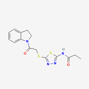 N-(5-((2-(indolin-1-yl)-2-oxoethyl)thio)-1,3,4-thiadiazol-2-yl)propionamide