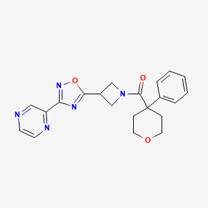 molecular formula C21H21N5O3 B2584720 (4-苯基四氢-2H-吡喃-4-基)(3-(3-(吡嗪-2-基)-1,2,4-恶二唑-5-基)氮杂环丁-1-基)甲酮 CAS No. 1324108-22-6