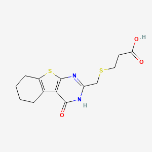 molecular formula C14H16N2O3S2 B2584744 3-[({3-Oxo-8-thia-4,6-diazatricyclo[7.4.0.0^{2,7}]trideca-1(9),2(7),5-trien-5-yl}methyl)sulfanyl]propanoic acid CAS No. 790271-09-9
