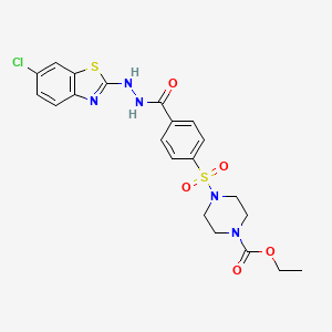 molecular formula C21H22ClN5O5S2 B2584750 4-(4-(2-(6-クロロベンゾ[d]チアゾール-2-イル)ヒドラジンカルボニル)フェニル)スルホニル)ピペラジン-1-カルボン酸エチル CAS No. 851980-27-3