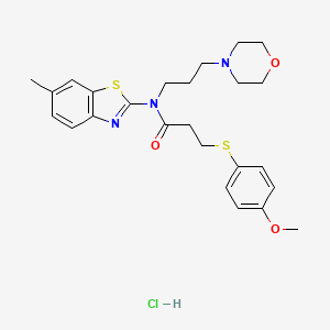 molecular formula C25H32ClN3O3S2 B2584752 3-((4-methoxyphenyl)thio)-N-(6-methylbenzo[d]thiazol-2-yl)-N-(3-morpholinopropyl)propanamide hydrochloride CAS No. 1323489-14-0