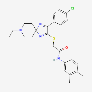 2-((3-(4-chlorophenyl)-8-ethyl-1,4,8-triazaspiro[4.5]deca-1,3-dien-2-yl)thio)-N-(3,4-dimethylphenyl)acetamide